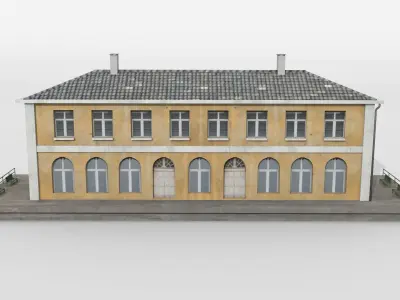 Smalltown train station Low-poly 3D model