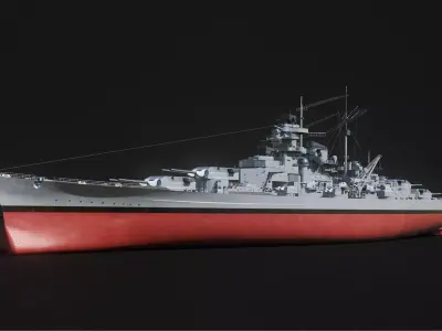 Bismarck - WW2 German Battleship Low-poly 3D model