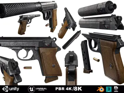 James Bond Walther PPK with Silencer Low-poly 3D model
