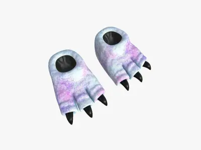 Slippers G07 White Purple Dino Paw - Costume Character Design Low-poly 3D model