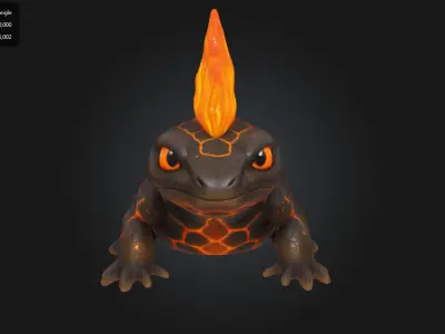 Lava Salamander Stylized Fire Lizard Creature Low-poly 3D model