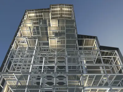 Factory tower building in section cut 25i03 3D model