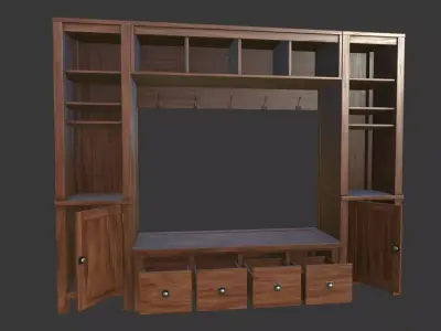 cabinet wooden with drawers and shelves Low-poly 3D model