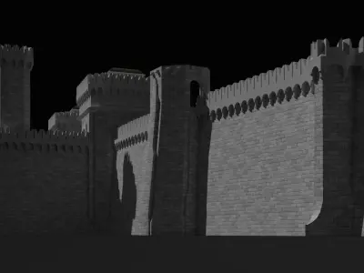 Modular castle walls - 17 pieces with 1 trim sheet texture Low-poly 3D model