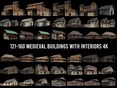 121-160 OLD MEDIEVAL BUILDINGS PACK 4K Textures GameReady 3D Model Collection
