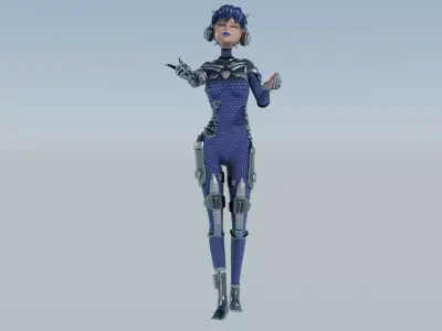 Cyberpunk Cat-Ear Robotic Girl Low-poly 3D model