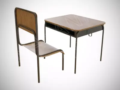 Japanese School Chair And Desk Free 3D model