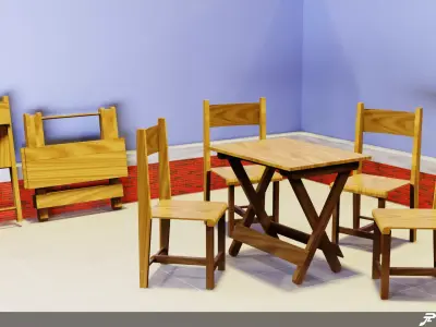 Folding Table and Chair Low-poly 3D model
