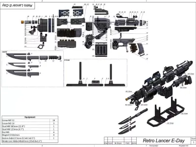Retro Lancer E-DAY - Gears Of War - STL OBJ CAD - Commercial Use 3D print model