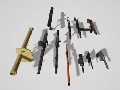 World War 2 Weapon Pack - 11 Weapons Low-poly 3D model