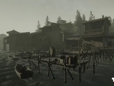 Asian Fishing Village Environment Low-poly 3D model