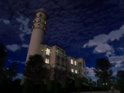 Classic great hall with tower 3d Model Low-poly 3D model