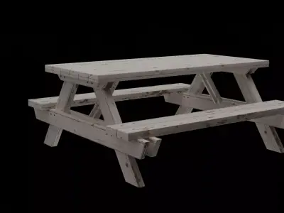 Outdoor Wooden Picnic Table Low-poly 3D model