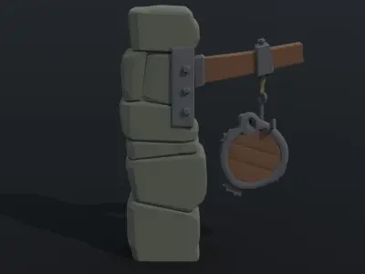 Cartoon fantasy port road sign Polygonal Style Low-poly 3D model