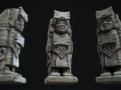 Statue Aztec Warrior Low-poly 3D model