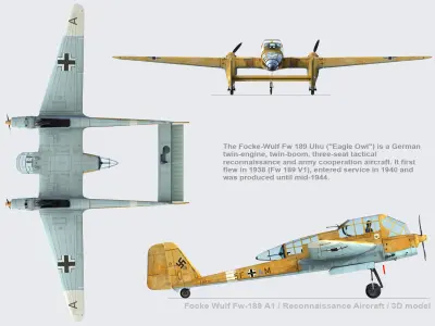 Focke-Wulf Fw 189 A1 Low-poly 3D model