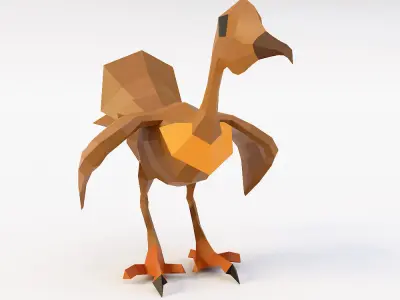 crane 3d model origami bird with beak and feet Low-poly 3D model
