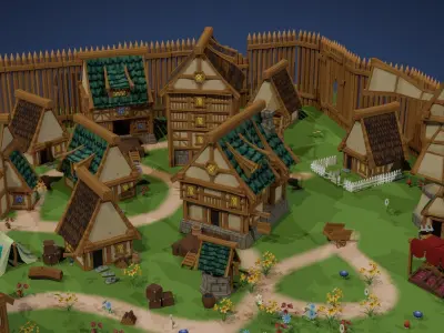 Low Poly Medieval Village Pack Low-poly 3D model