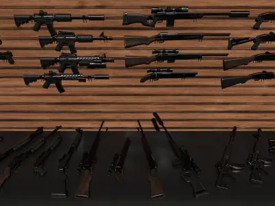 detail low poly weapon pack shotgun sniper m4 g19 dEgle Low-poly 3D model