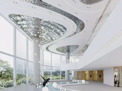 Futuristic Commercial Atrium Modern Shopping Mall Interior 3D model