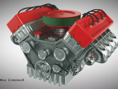 8-cylinder carburetor engine 3D model
