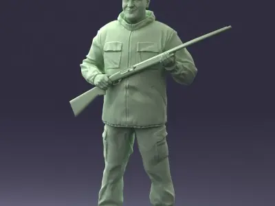 000255 Hunter in Camouflage with Rifle 0226 3D model