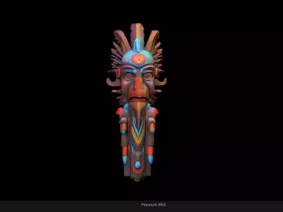 Low Poly Stylized Aztec Totem Mask AI Low-poly 3D model
