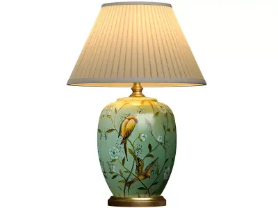 Green Flower and Bird Nightstand bedside Ceramics Table Lamp 3D model