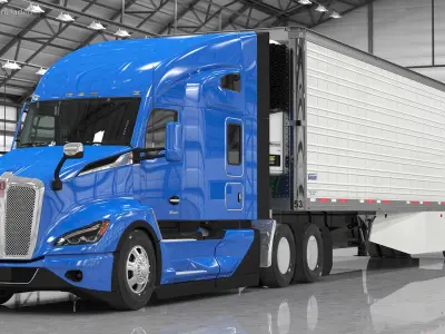 Kenworth Truck with Vanguard Reefer Trailer Rigged 3D model