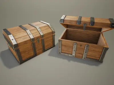 Medieval Treasure Chest - Wooden Chest II Low-poly 3D model