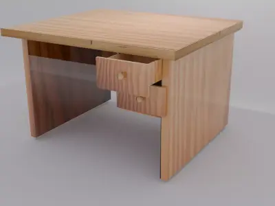 Modern Wooden Office Desk 3D Model with Drawers Free 3D model