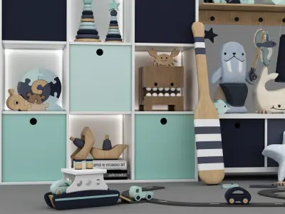 toys and furniture set Low-poly 3D model