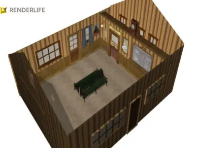 Rural Train station interior 3D model