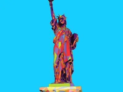 Low Polygon Pop Art Style Liberty Statue Monument Low-poly 3D model