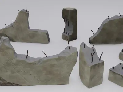 Lowpoly Ruin Walls Package For game Low-poly 3D model