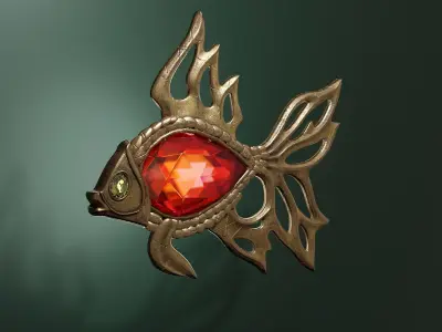 Antique copper brooch with jewels 3D model