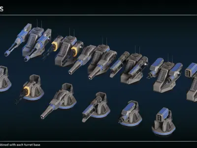 Scifi Modular Turrets Low-poly 3D model