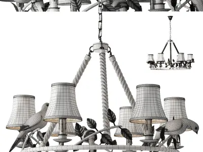 Chandelier Norman Bird Forest Patina 6 3D model