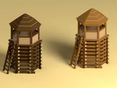 Low Poly Wood Tower 1 Low-poly 3D model