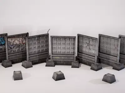 Asset of concrete USSR fence PO2 with varying degrees of wear Low-poly 3D model