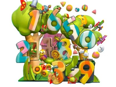 Number Animal Insect Plane Fish Low-poly 3D model