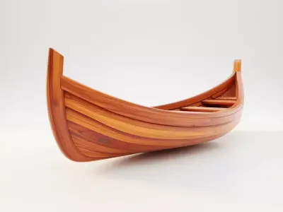 Wooden Gondola 3D Classic Rowboat Rich Grain Curved Bow Low-poly 3D model