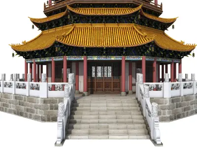 Chinese palace architecture Low-poly 3D model