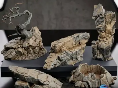 Set of 10 Natural Rocks for Miniatures 3D print model