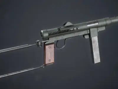 PBR Swedish K gun with wooden handle Low-poly 3D model