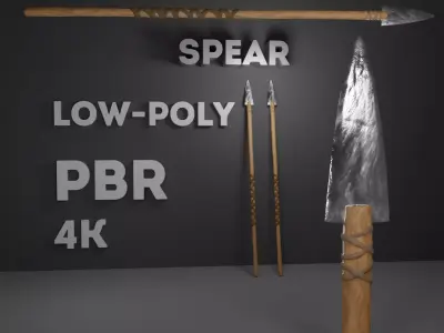 spear low-poly PBR with wooden handle Low-poly 3D model