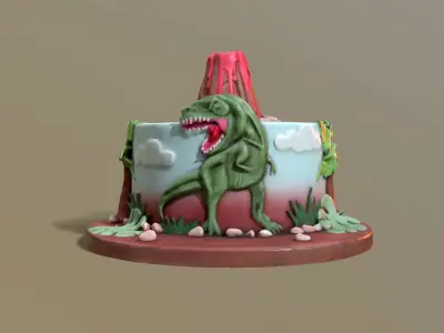 T-Rex Dinosaur Volcano Cake 3D model
