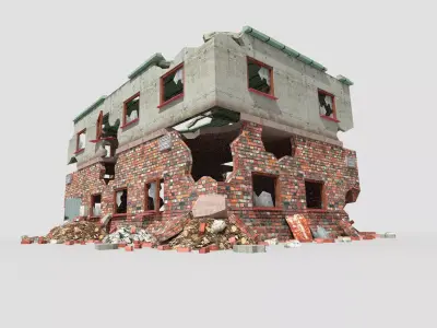 low poly destroyed building 4 Low-poly 3D model