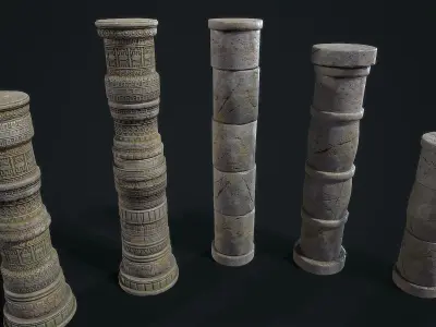 Aztec modular columns Low-poly 3D model