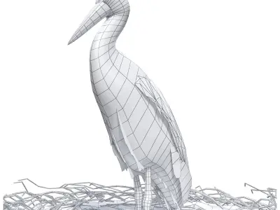 Stork in nest 3D model